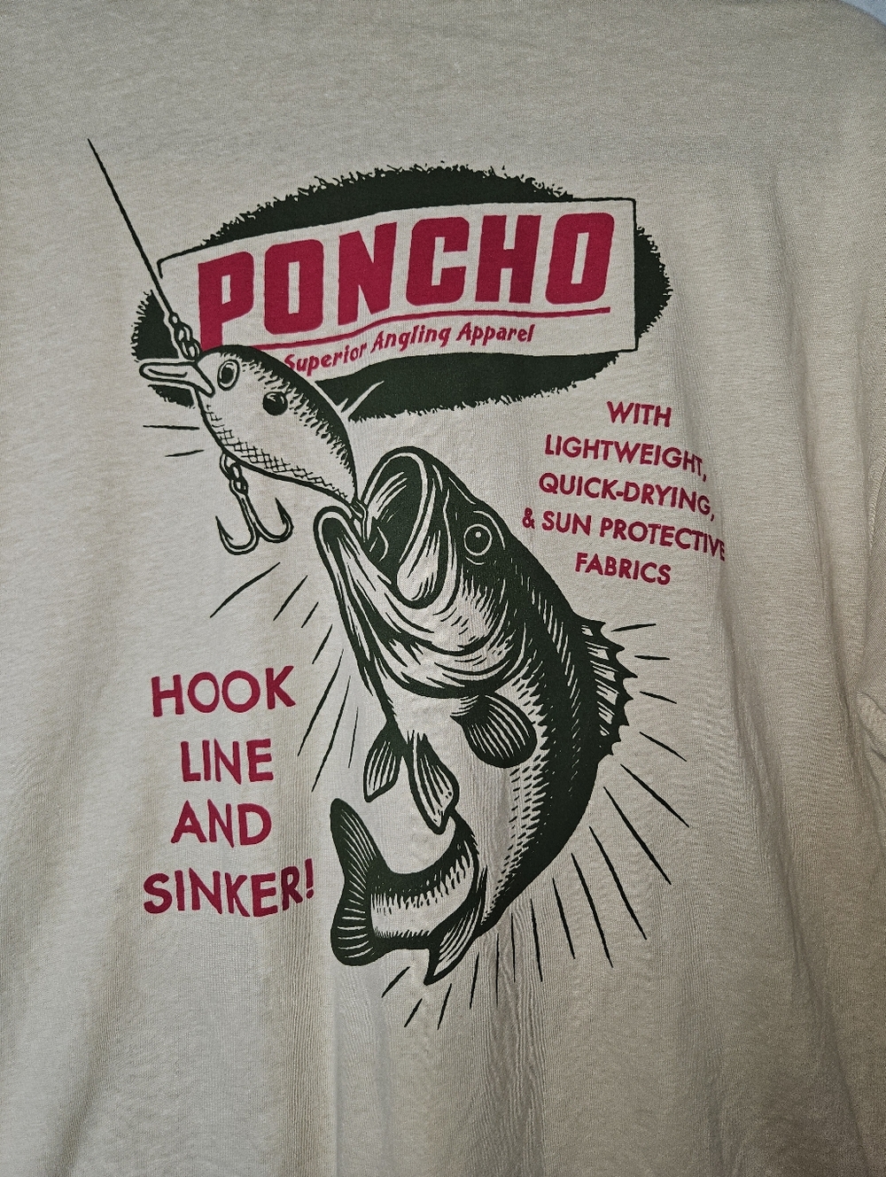 Poncho Tshirt Men's Large Fishing Bass Trout